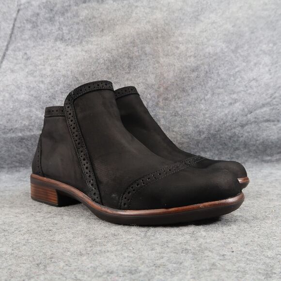 Naot Shoes Womens 5 Booties Nefasi Black Velvet Nubuck Brogue Casual Comfort Zip - Picture 1 of 16